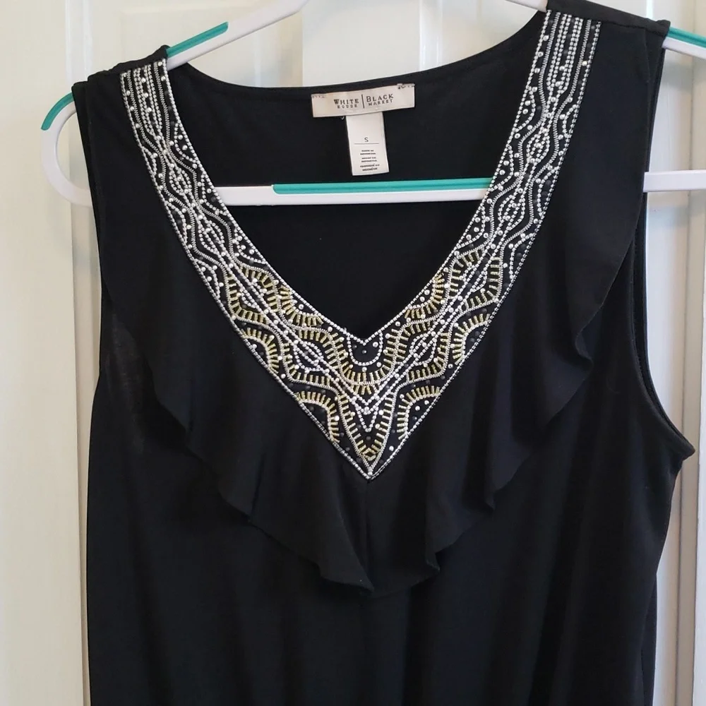 White House Black Market Sleeveless Metallic Embroidered V Neck Peplum Top - Picture 7 of 14